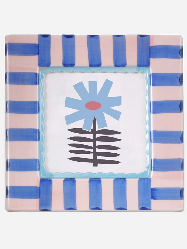 Hand-Painted Ceramic Photo Frame, Blue Stripe