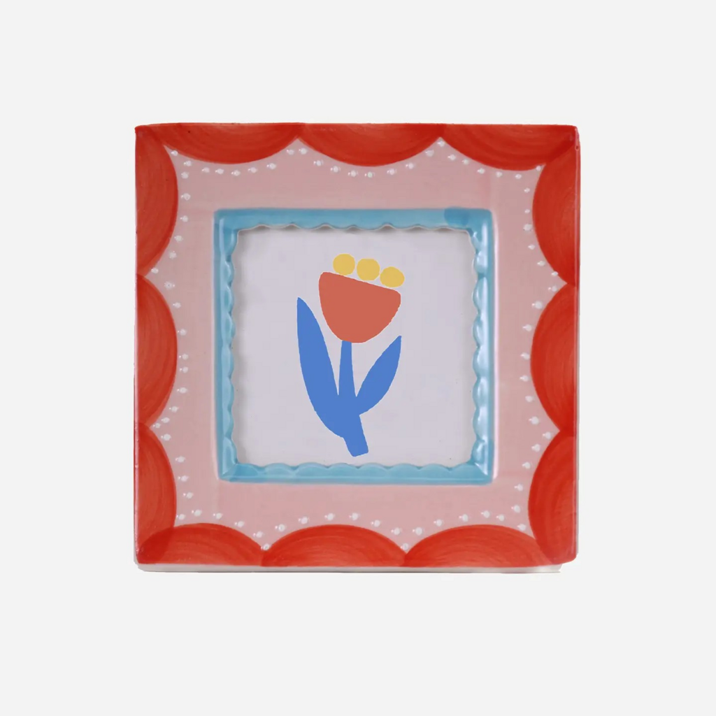 Hand-Painted Ceramic Photo Frame, Red Scallop
