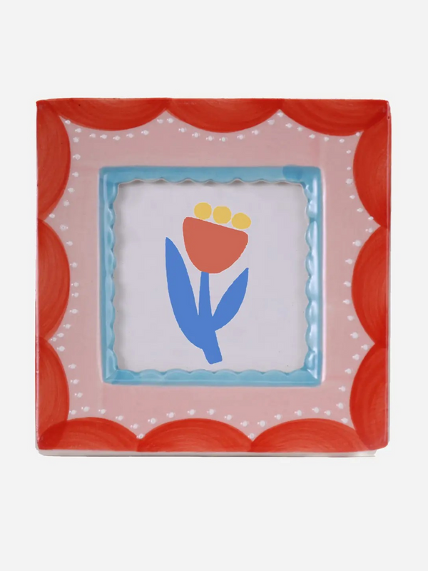 Hand-Painted Ceramic Photo Frame, Red Scallop
