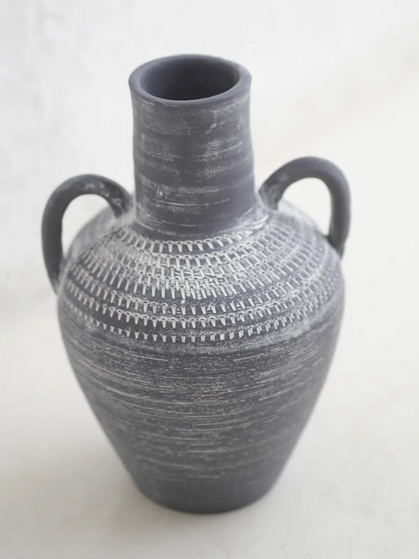 Greek Black Clay Pottery with Handles