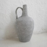 Rustic Vase Vintage Clay Pottery in Grey with Handles