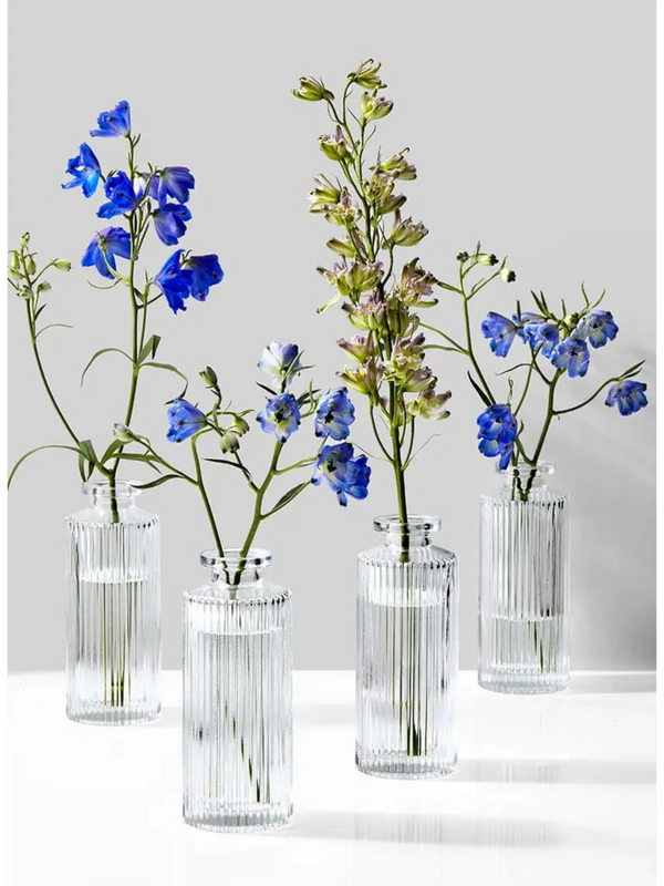Clear Pleated Glass Bottle Bud Vase