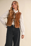 walnut floral embroidered tie front vest