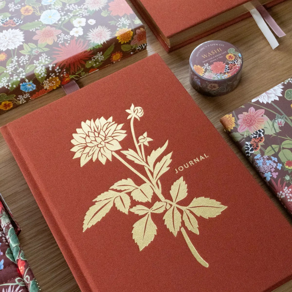 rust floral linen bound journal