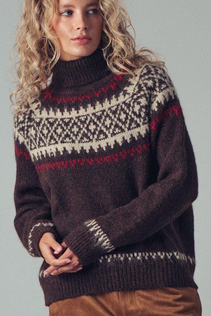 brown nordic wool blend turtleneck sweater