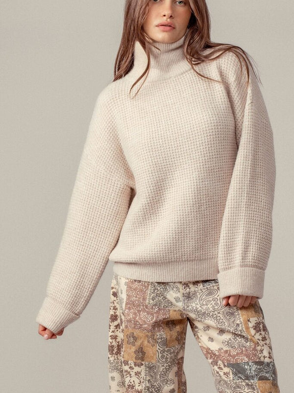 oatmeal western waffle knit sweater