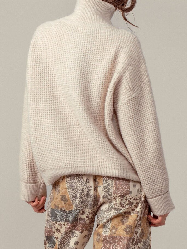 oatmeal western waffle knit sweater
