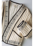 ivory & black embroidered quilted cropped jacket
