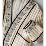 ivory & black embroidered quilted cropped jacket