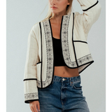ivory & black embroidered quilted cropped jacket