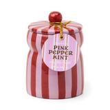 6.5oz lidded pink and red jar candle in pink peppermint