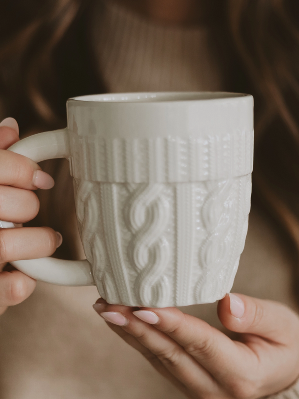 white sweater mug