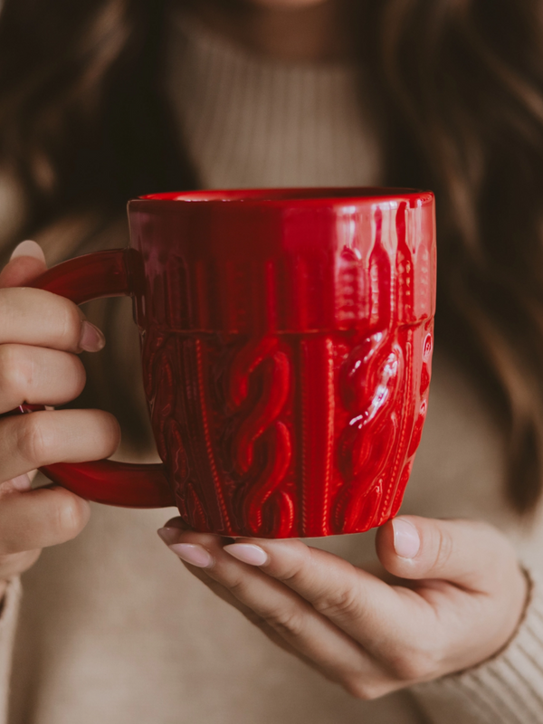 red sweater mug