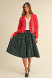 green plaid box pleats midi skirt