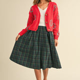 green plaid box pleats midi skirt