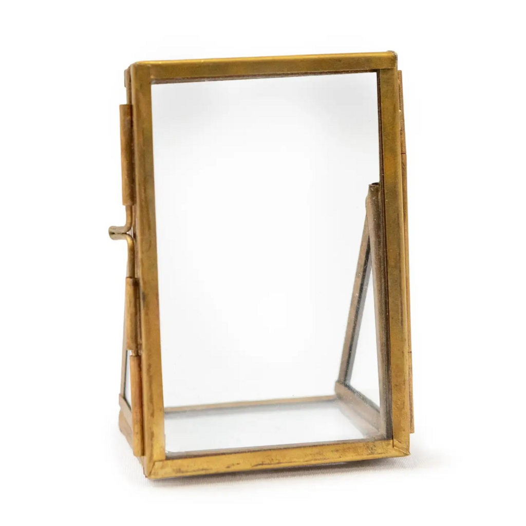 2"x3" Vertical Brass Finish Standing Picture Frame