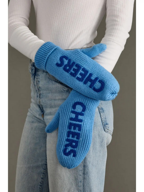 blue cheers knit mittens