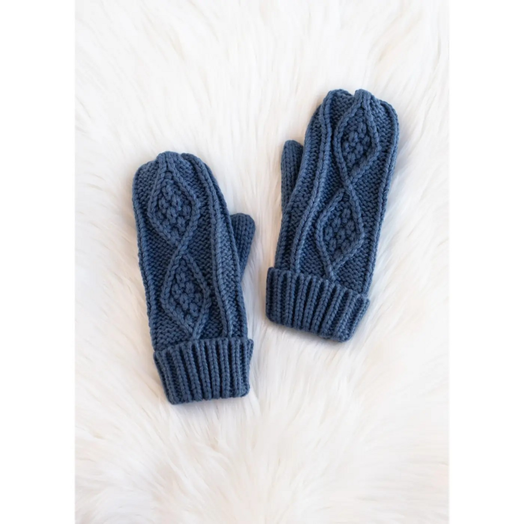 steel blue cable knit mittens
