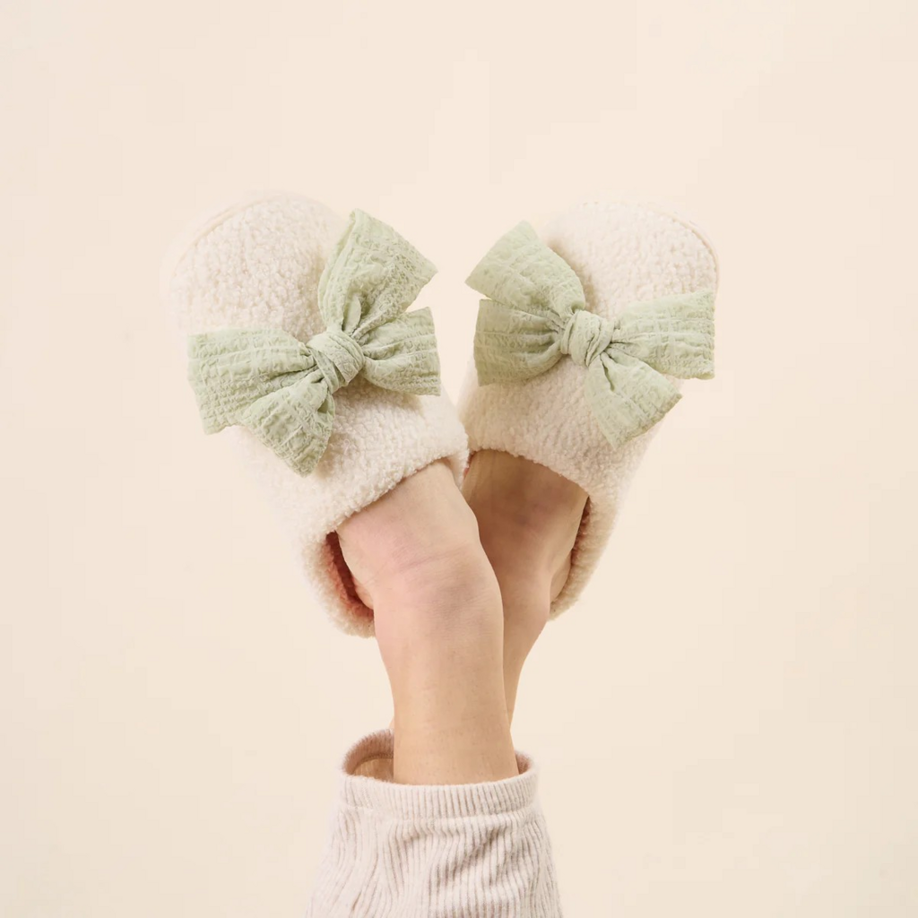 sage bow slippers