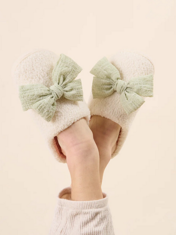 sage bow slippers