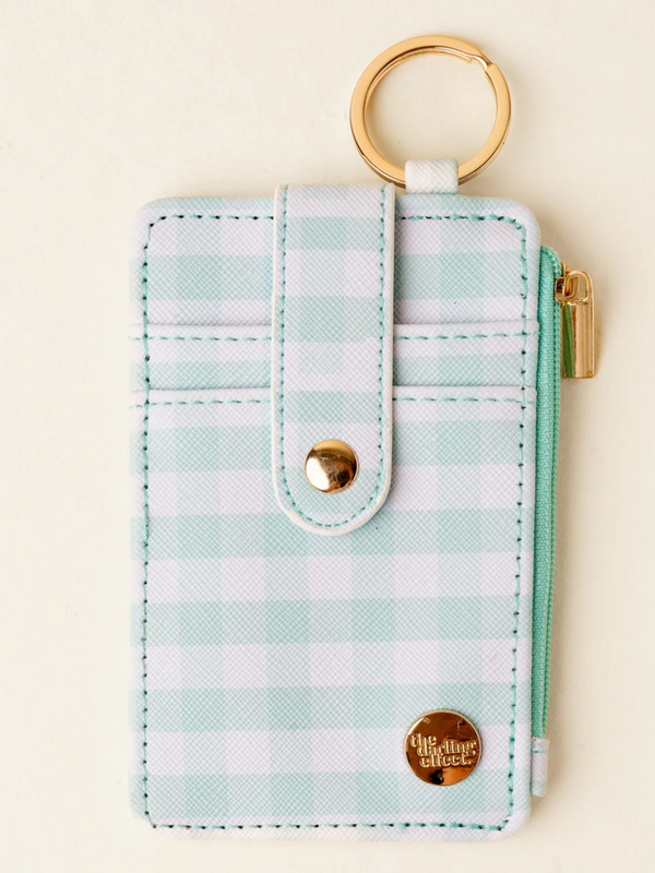 mint green gingham keychain wallet