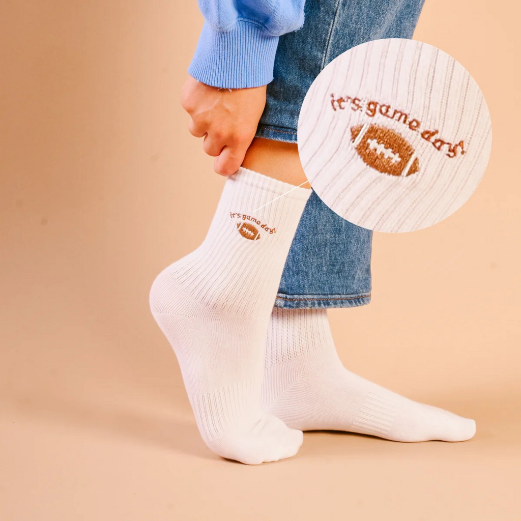 game day embroidered crew socks