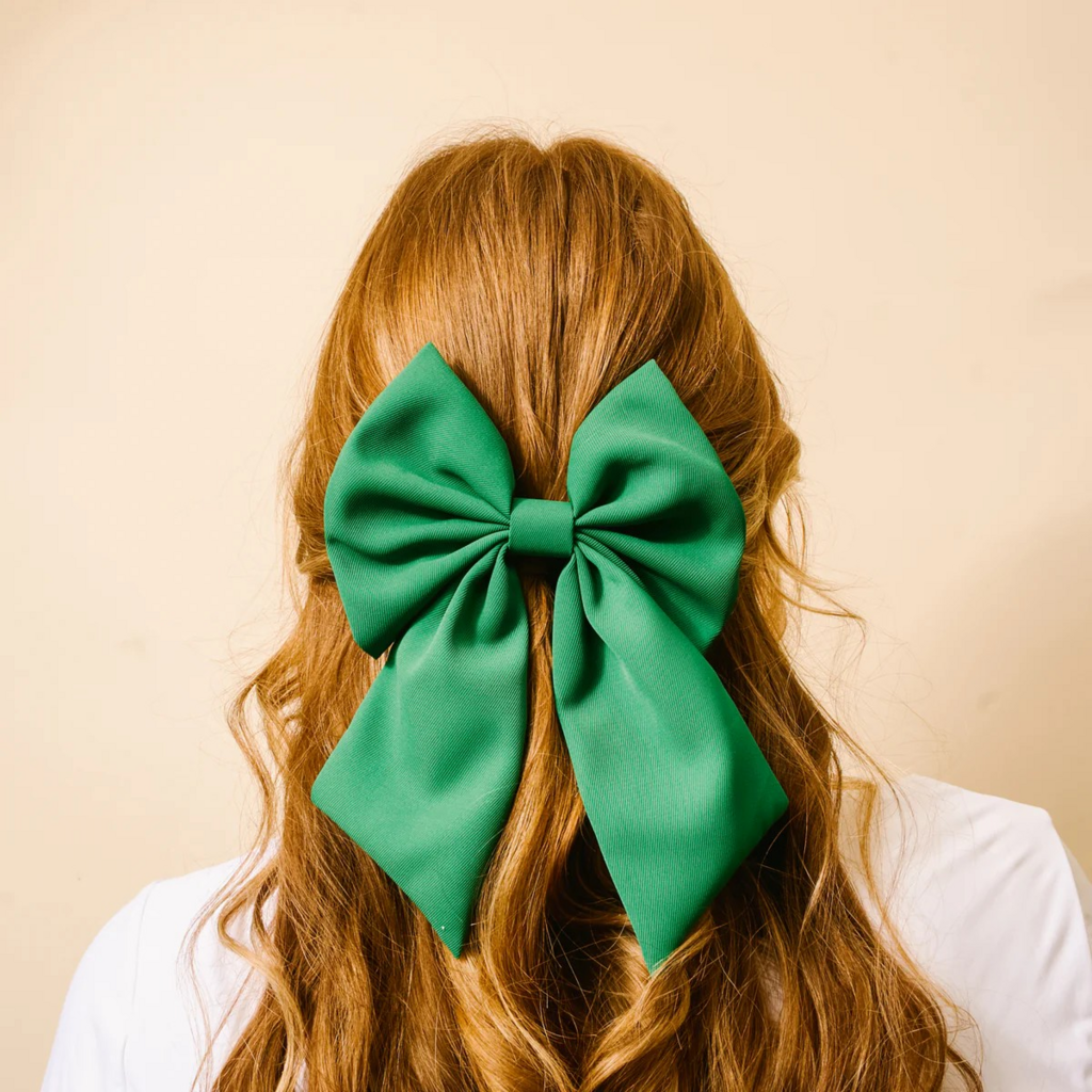 green hair bow clip