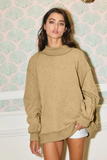 taupe vintage wash print mock neck oversized sweatshirt