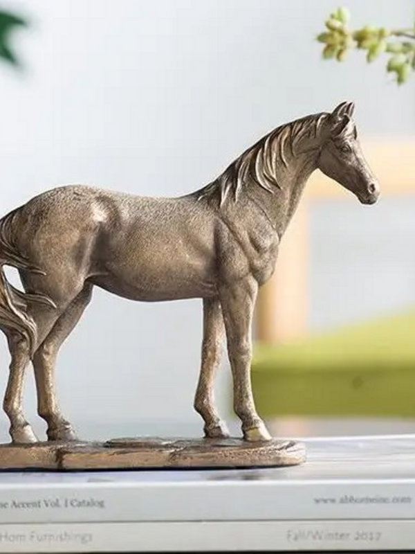 Rustic Polyresin Standing Copper Horse Statue