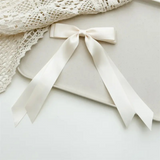 ivory double bow long ribbon barrette clip