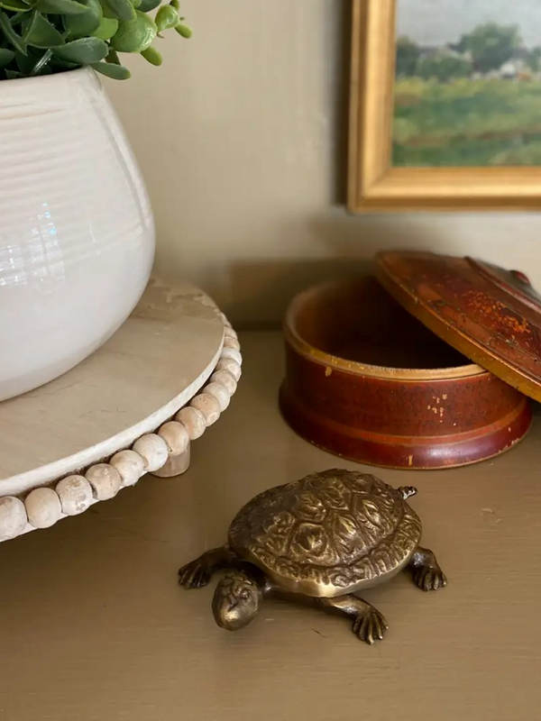 Antiqued Solid Brass Turtle Box Tabletop Desk Decor, 4-1/4”