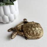 Antiqued Solid Brass Turtle Box Tabletop Desk Decor, 4-1/4”