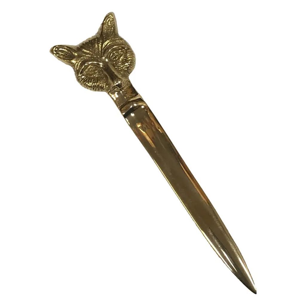 Solid Brass Fox Head Letter Opener, 6-1/4"