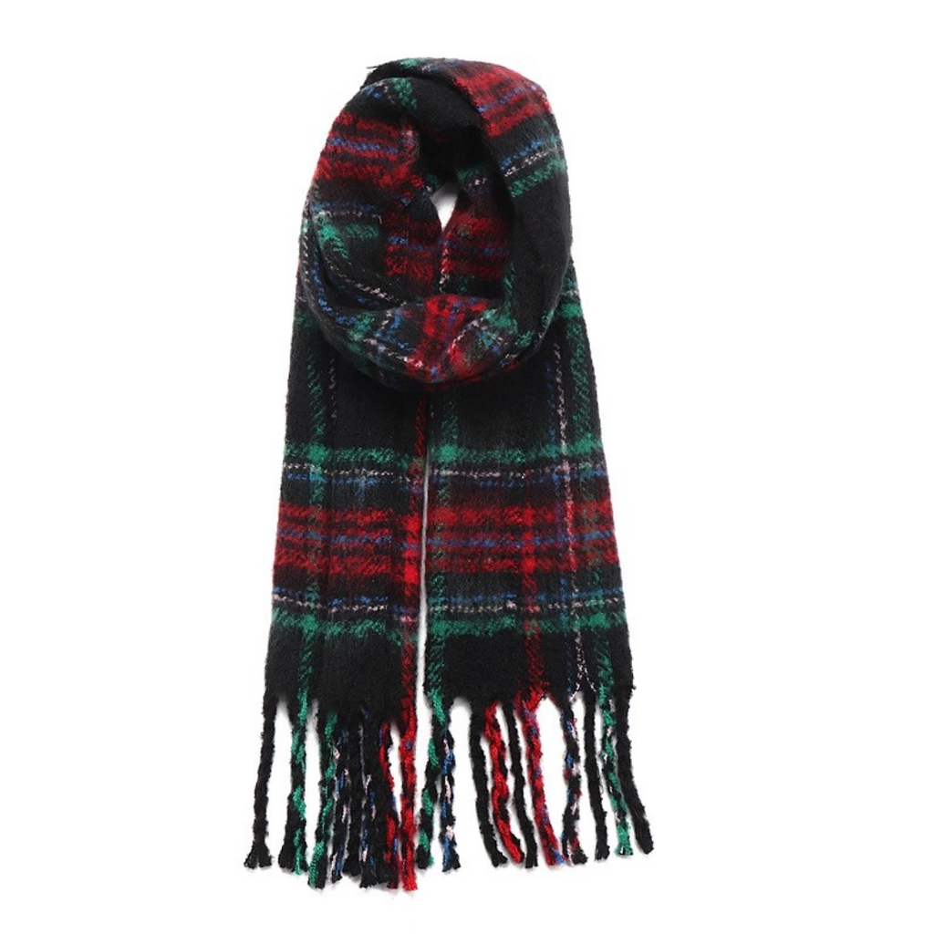 Chunky Plaid Scarf with Tassels