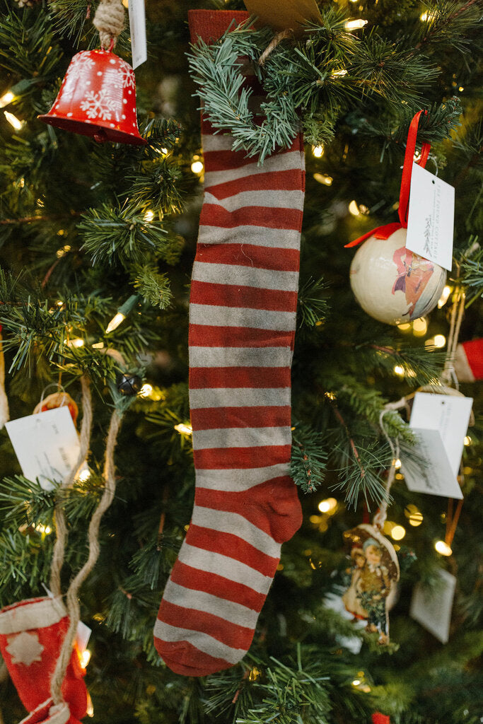 primitive red striped stocking ornament
