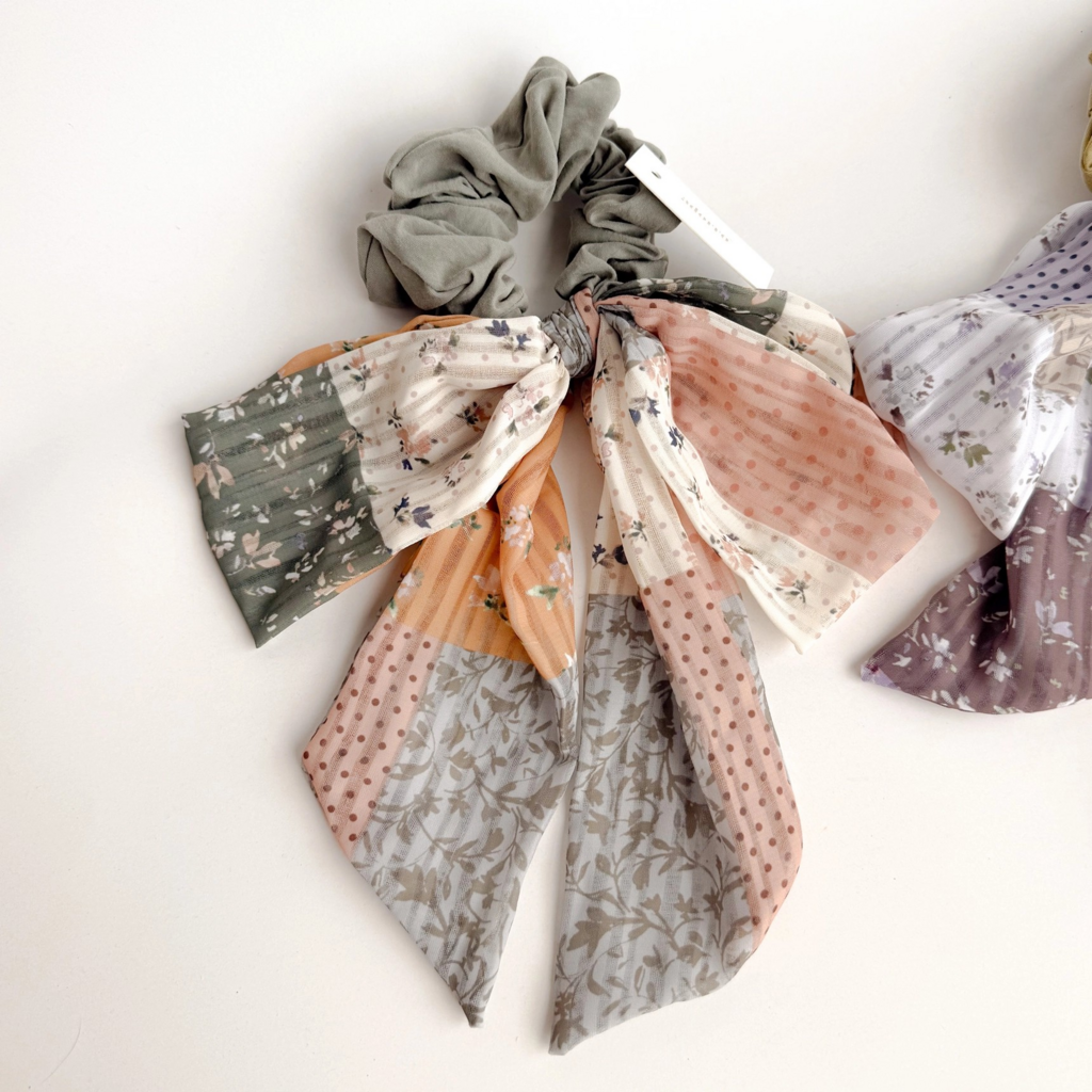 orange tone Patchwork Scrunchie and Scrunchie Bow Scarf