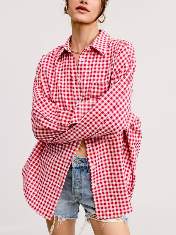 Oversized Ruby Gingham Button Down