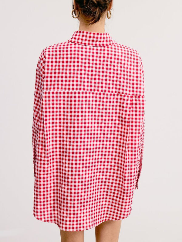 Oversized Ruby Gingham Button Down