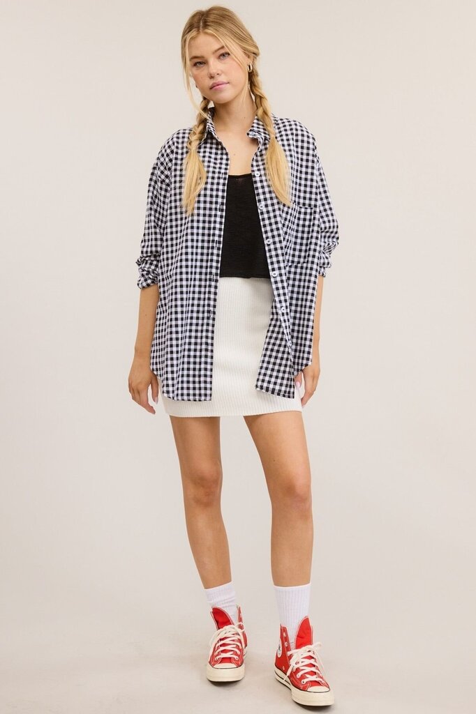 Black Gingham Oversized Button-Down