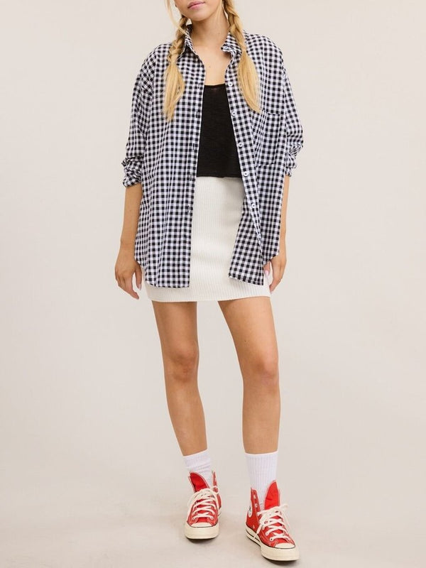Black Gingham Oversized Button-Down
