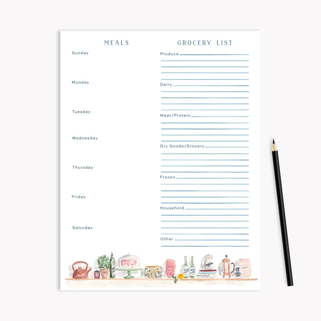 kitchen shelves menu planning notepad