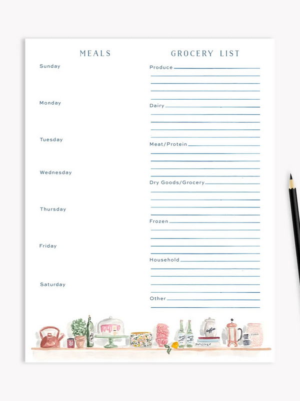 kitchen shelves menu planning notepad