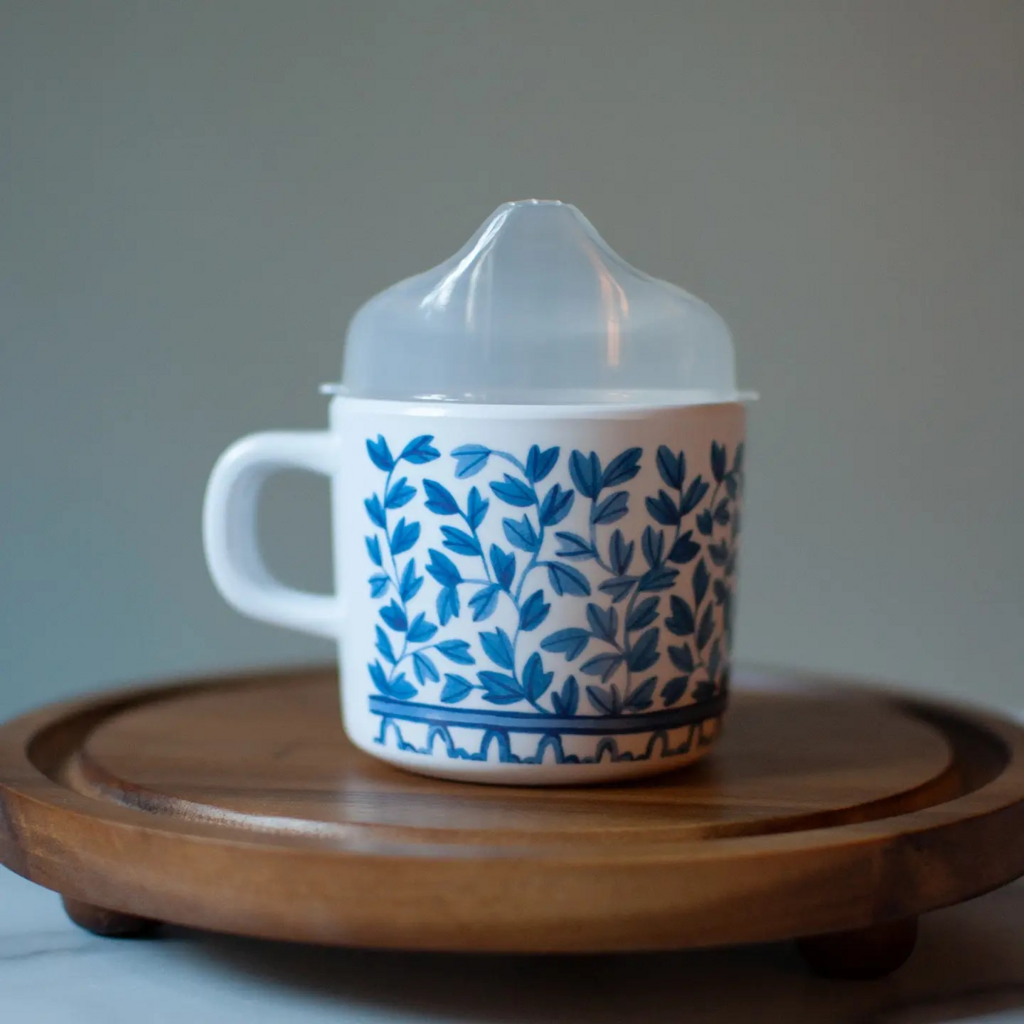 blue and white sippy cup