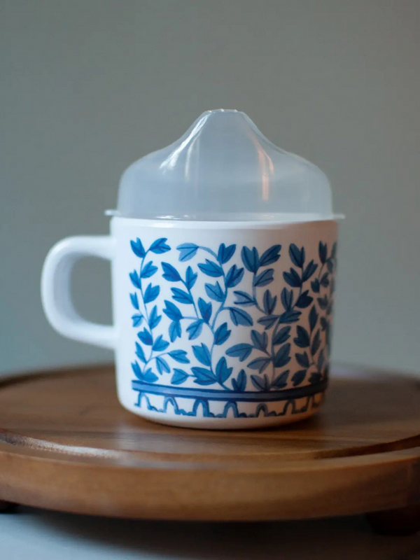blue and white sippy cup