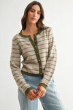 taupe and olive trim button up cardigan