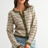 taupe and olive trim button up cardigan