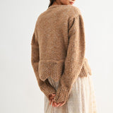 Mocha Wool Blend Cardigan with Scallops