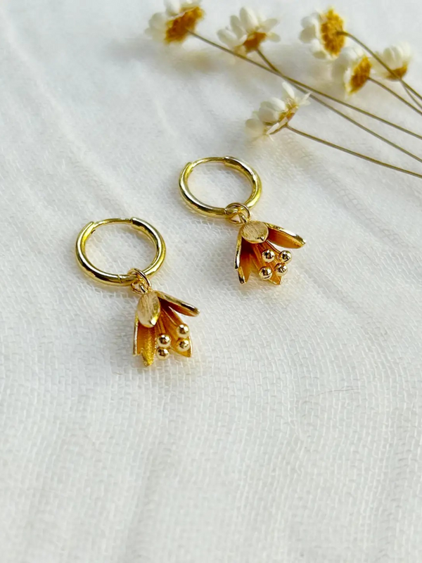 Dainty Floral Charm Huggie Hoops