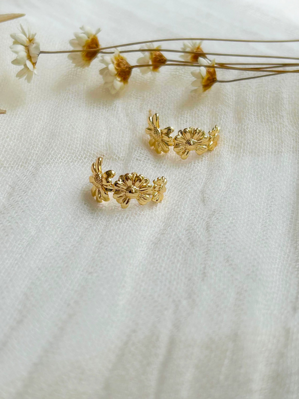 Gold Floral Hoop Earrings