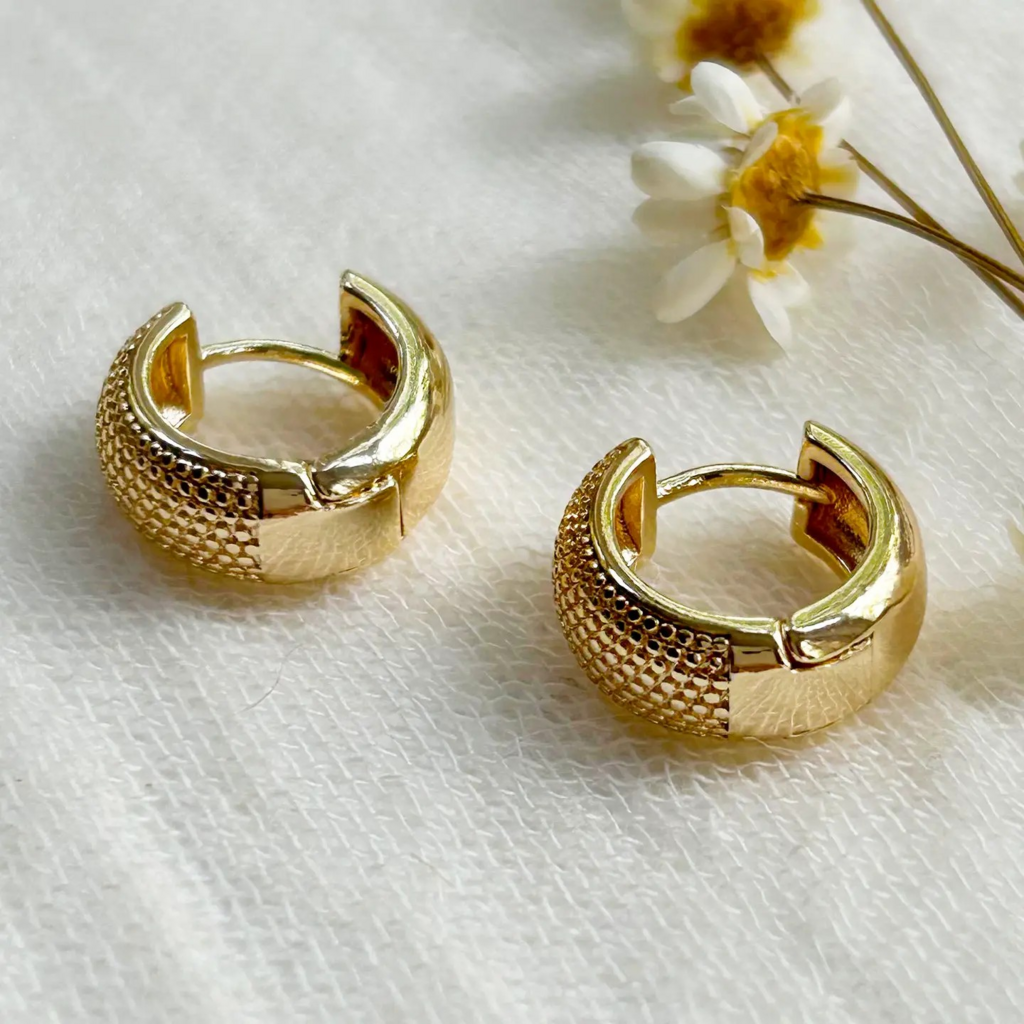 gold textured huggie hoops